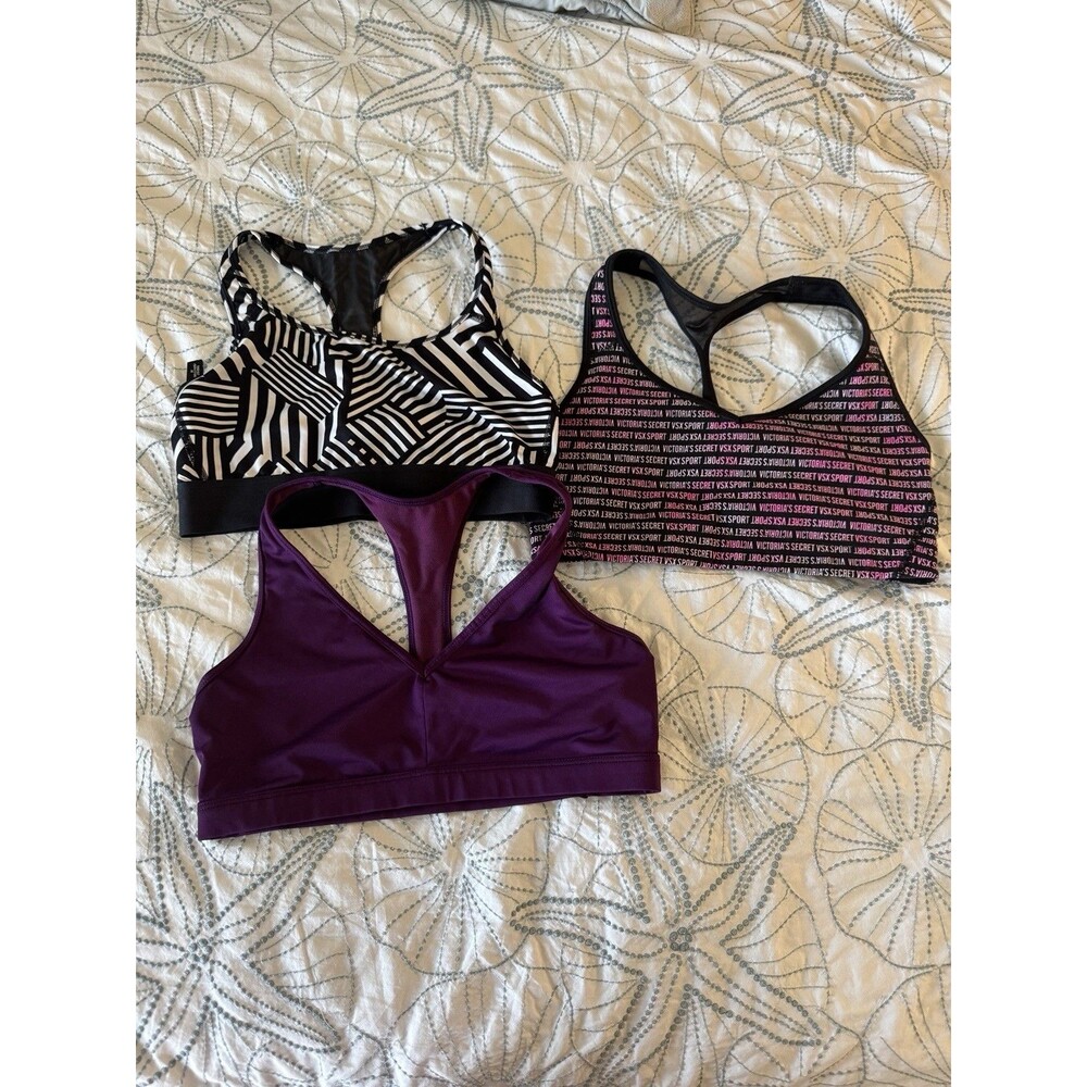 Victoria Sport VSX Sports Bra Bundle (3 Bras) Racerback Athletic Black Medium